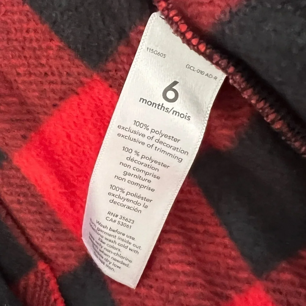 Carter’s 6 months pajama red & black plaid Sherpa bear holiday style winter wear